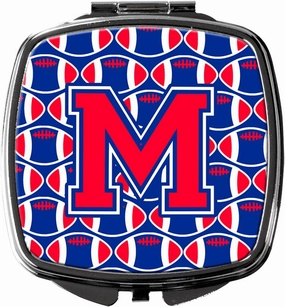 Caroline's Treasures CJ1076-MSCM Letter M Football Harvard Crimson and Yale Blue Compact Mirror Decorative Travel Makeup Mirror for Women Girls Gifts Pocket Makeup Mirror Folding Handheld