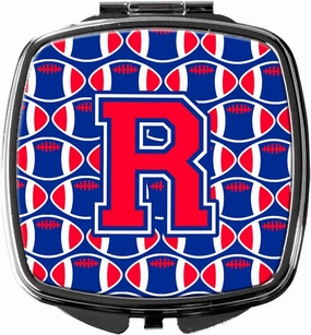 Caroline's Treasures CJ1076-RSCM Letter R Football Harvard Crimson and Yale Blue Compact Mirror Decorative Travel Makeup Mirror for Women Girls Gifts Pocket Makeup Mirror Folding Handheld