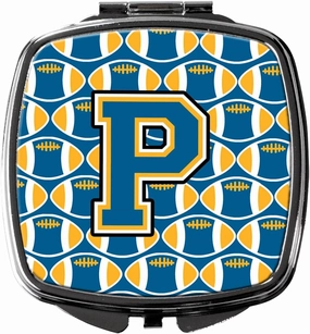 Caroline's Treasures CJ1077-PSCM Letter P Football Blue and Gold Compact Mirror Decorative Travel Makeup Mirror for Women Girls Gifts Pocket Makeup Mirror Folding Handheld