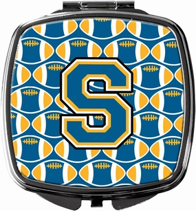 Caroline's Treasures CJ1077-SSCM Letter S Football Blue and Gold Compact Mirror Decorative Travel Makeup Mirror for Women Girls Gifts Pocket Makeup Mirror Folding Handheld