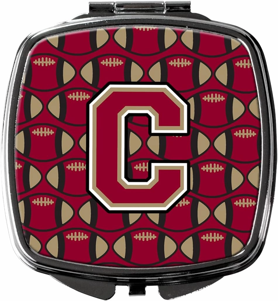 Caroline's Treasures CJ1078-CSCM Letter C Football Garnet and Gold Compact Mirror Decorative Travel Makeup Mirror for Women Girls Gifts Pocket Makeup Mirror Folding Handheld
