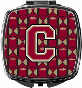 Caroline's Treasures CJ1078-CSCM Letter C Football Garnet and Gold Compact Mirror Decorative Travel Makeup Mirror for Women Girls Gifts Pocket Makeup Mirror Folding Handheld