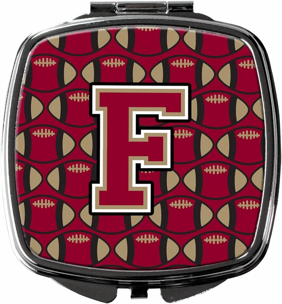 Caroline's Treasures CJ1078-FSCM Letter F Football Garnet and Gold Compact Mirror Decorative Travel Makeup Mirror for Women Girls Gifts Pocket Makeup Mirror Folding Handheld