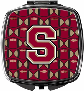 Caroline's Treasures CJ1078-SSCM Letter S Football Garnet and Gold Compact Mirror Decorative Travel Makeup Mirror for Women Girls Gifts Pocket Makeup Mirror Folding Handheld