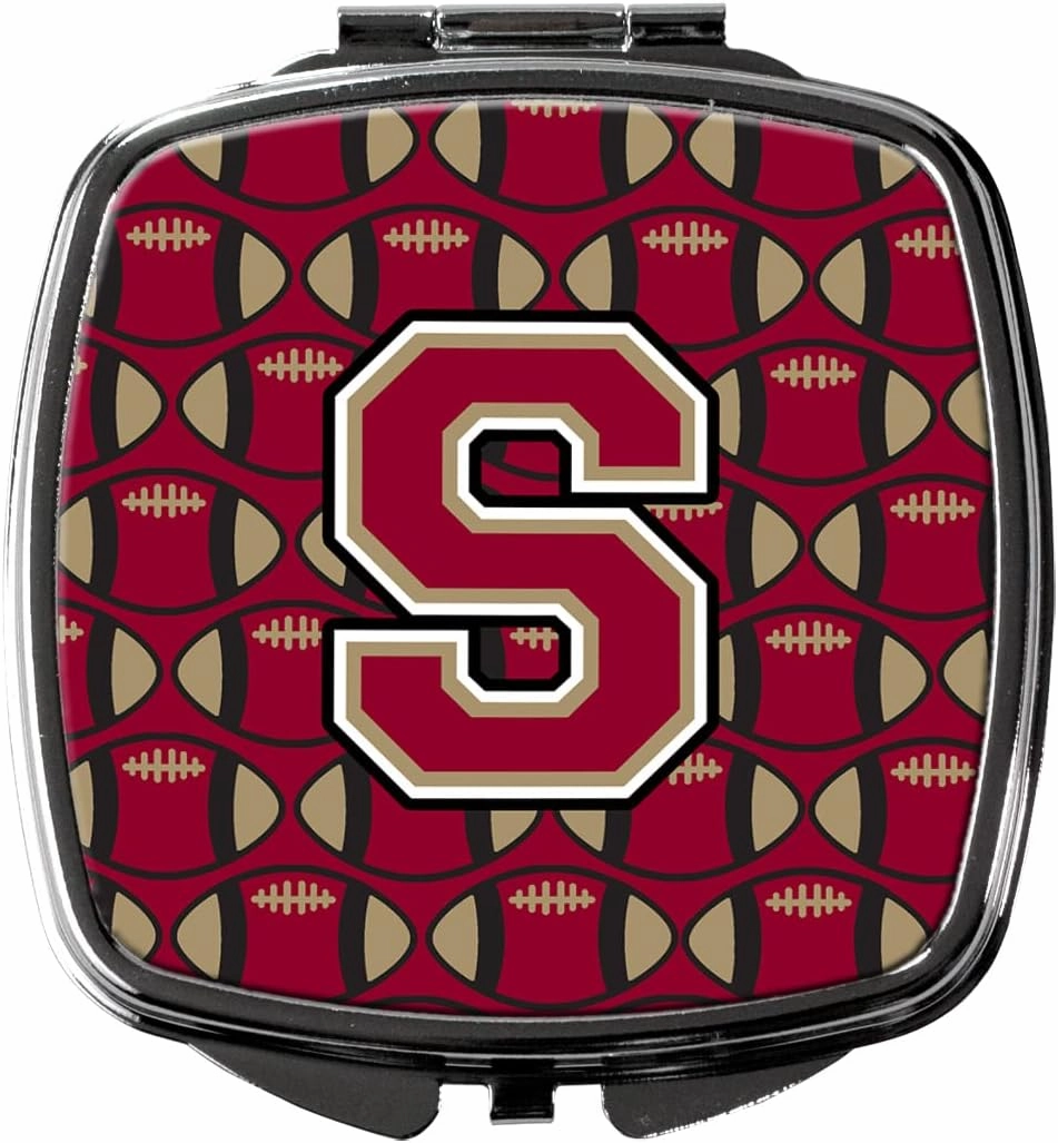 Caroline's Treasures CJ1078-SSCM Letter S Football Garnet and Gold Compact Mirror Decorative Travel Makeup Mirror for Women Girls Gifts Pocket Makeup Mirror Folding Handheld
