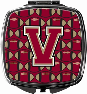Caroline's Treasures CJ1078-VSCM Letter V Football Garnet and Gold Compact Mirror Decorative Travel Makeup Mirror for Women Girls Gifts Pocket Makeup Mirror Folding Handheld