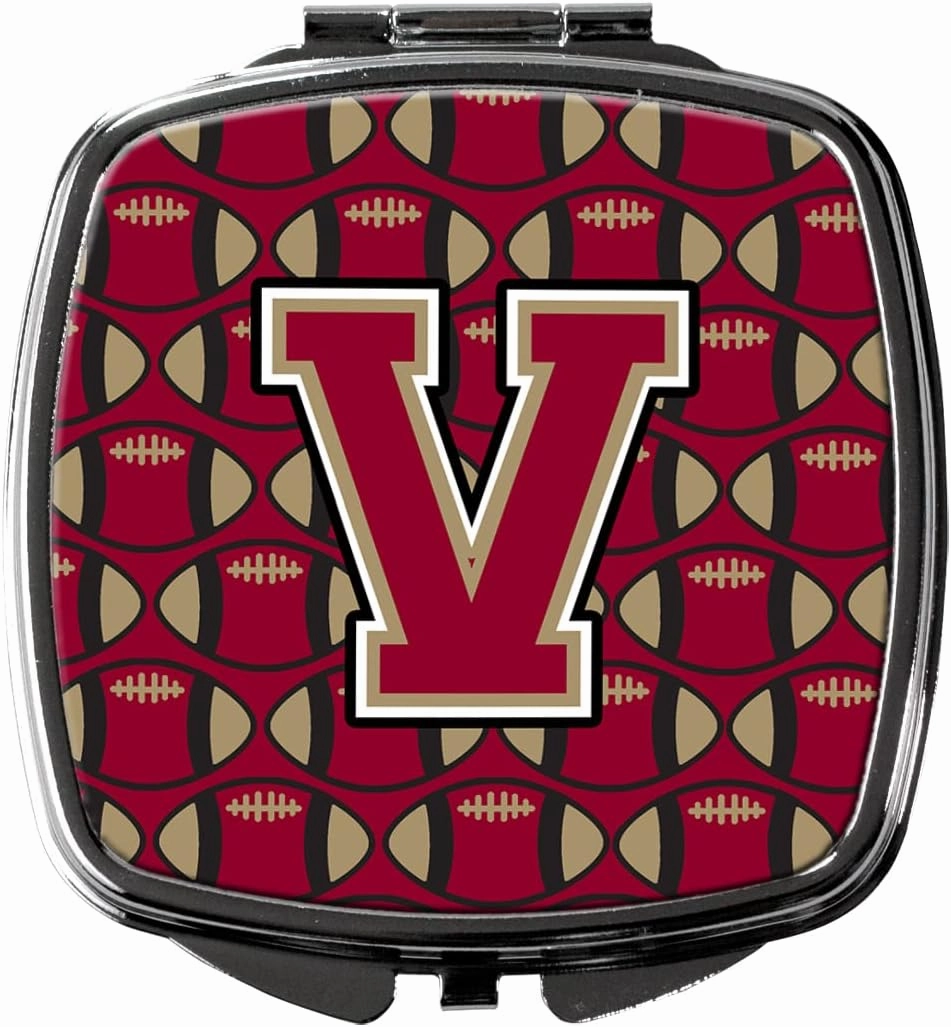 Caroline's Treasures CJ1078-VSCM Letter V Football Garnet and Gold Compact Mirror Decorative Travel Makeup Mirror for Women Girls Gifts Pocket Makeup Mirror Folding Handheld