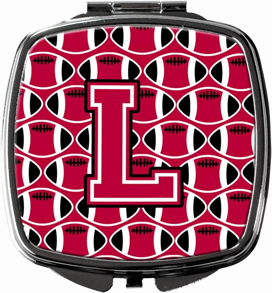 Caroline's Treasures CJ1079-LSCM Letter L Football Crimson and White Compact Mirror Decorative Travel Makeup Mirror for Women Girls Gifts Pocket Makeup Mirror Folding Handheld