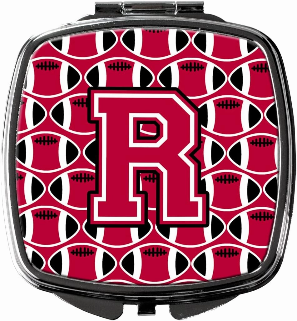 Caroline's Treasures CJ1079-RSCM Letter R Football Crimson and White Compact Mirror Decorative Travel Makeup Mirror for Women Girls Gifts Pocket Makeup Mirror Folding Handheld