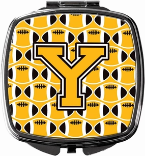 Caroline's Treasures CJ1080-YSCM Letter Y Football Black, Old Gold and White Compact Mirror Decorative Travel Makeup Mirror for Women Girls Gifts Pocket Makeup Mirror Folding Handheld