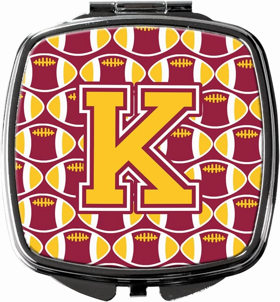Caroline's Treasures CJ1081-KSCM Letter K Football Maroon and Gold Compact Mirror Decorative Travel Makeup Mirror for Women Girls Gifts Pocket Makeup Mirror Folding Handheld