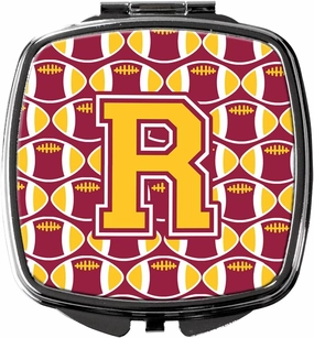 Caroline's Treasures CJ1081-RSCM Letter R Football Maroon and Gold Compact Mirror Decorative Travel Makeup Mirror for Women Girls Gifts Pocket Makeup Mirror Folding Handheld