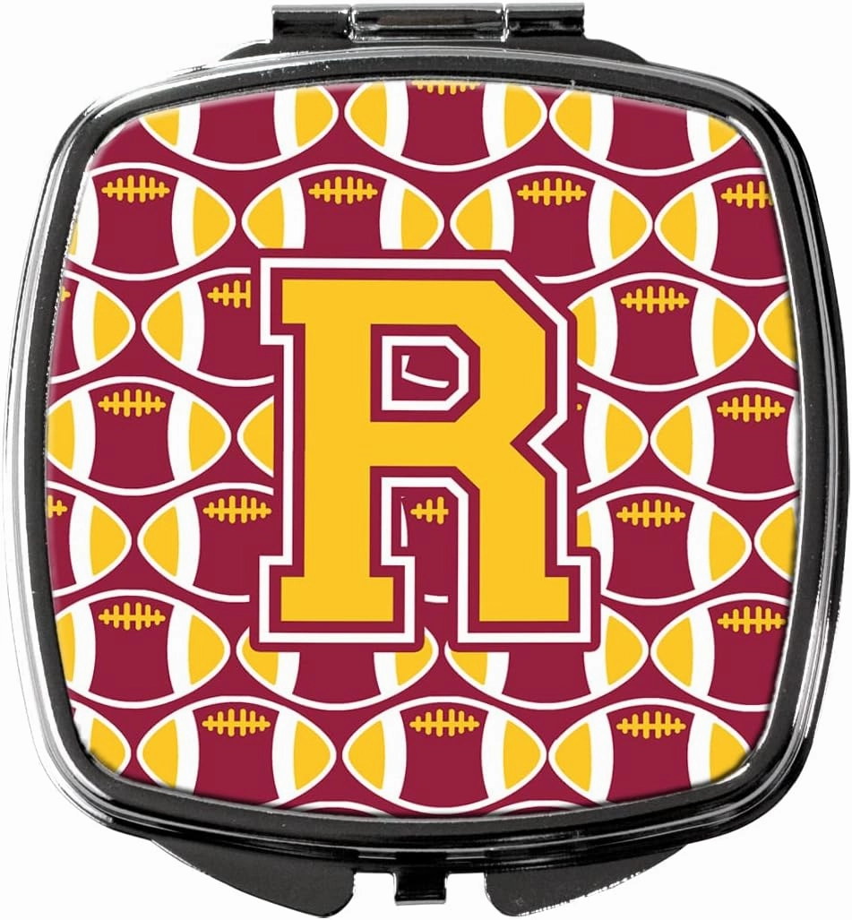 Caroline's Treasures CJ1081-RSCM Letter R Football Maroon and Gold Compact Mirror Decorative Travel Makeup Mirror for Women Girls Gifts Pocket Makeup Mirror Folding Handheld