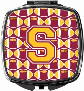 Caroline's Treasures CJ1081-SSCM Letter S Football Maroon and Gold Compact Mirror Decorative Travel Makeup Mirror for Women Girls Gifts Pocket Makeup Mirror Folding Handheld