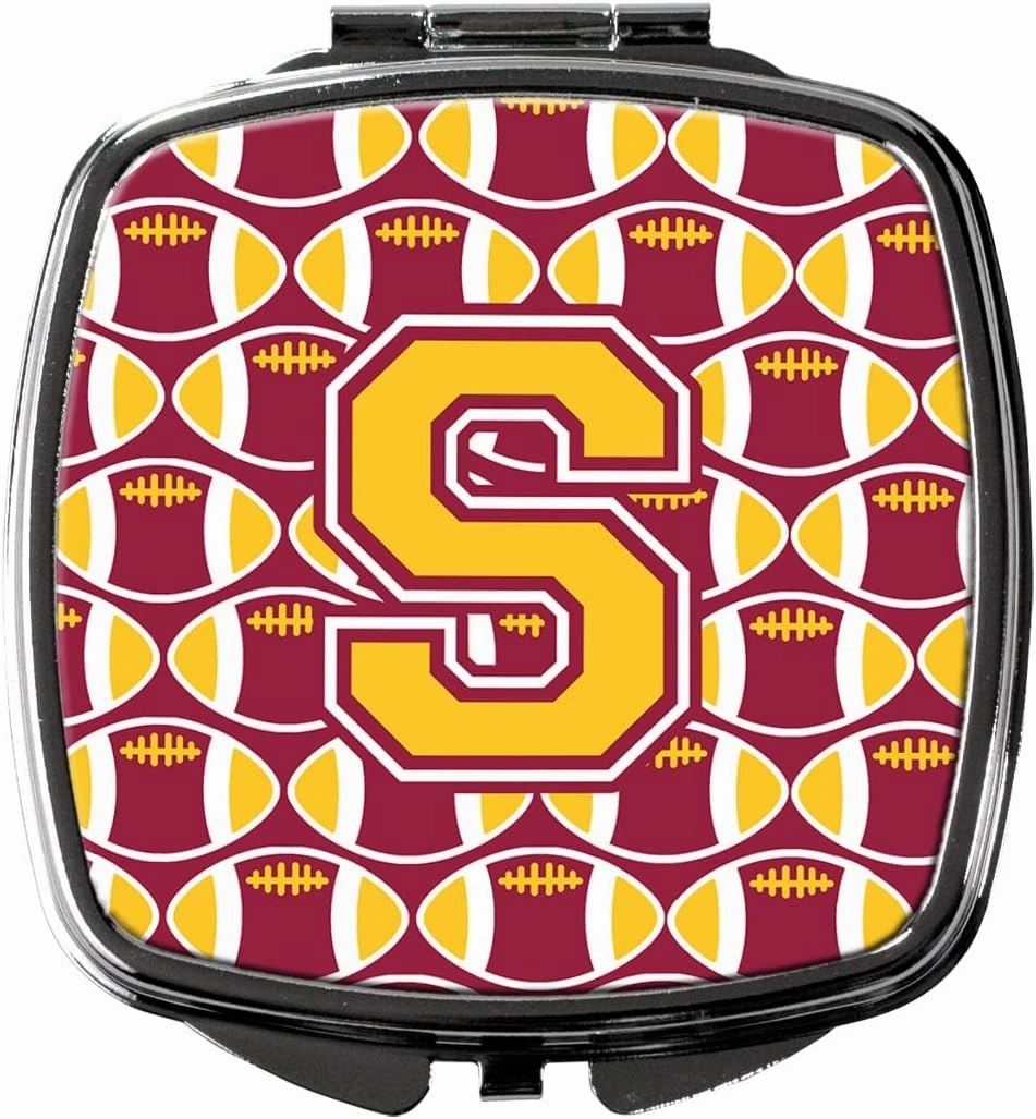 Caroline's Treasures CJ1081-SSCM Letter S Football Maroon and Gold Compact Mirror Decorative Travel Makeup Mirror for Women Girls Gifts Pocket Makeup Mirror Folding Handheld