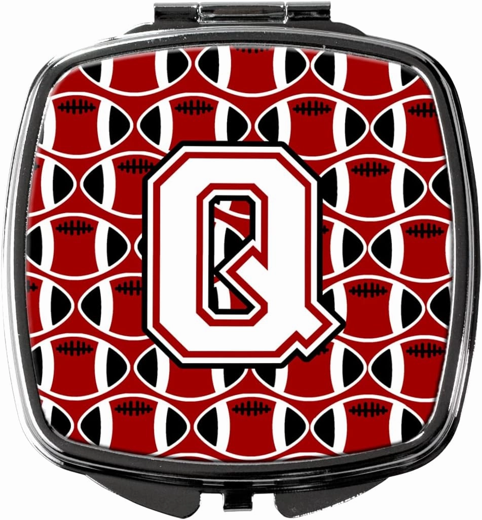 Caroline's Treasures CJ1082-QSCM Letter Q Football Cardinal and White Compact Mirror Decorative Travel Makeup Mirror for Women Girls Gifts Pocket Makeup Mirror Folding Handheld