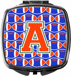 Caroline's Treasures CJ1083-ASCM Letter A Football Green, Blue and Orange Compact Mirror Decorative Travel Makeup Mirror for Women Girls Gifts Pocket Makeup Mirror Folding Handheld