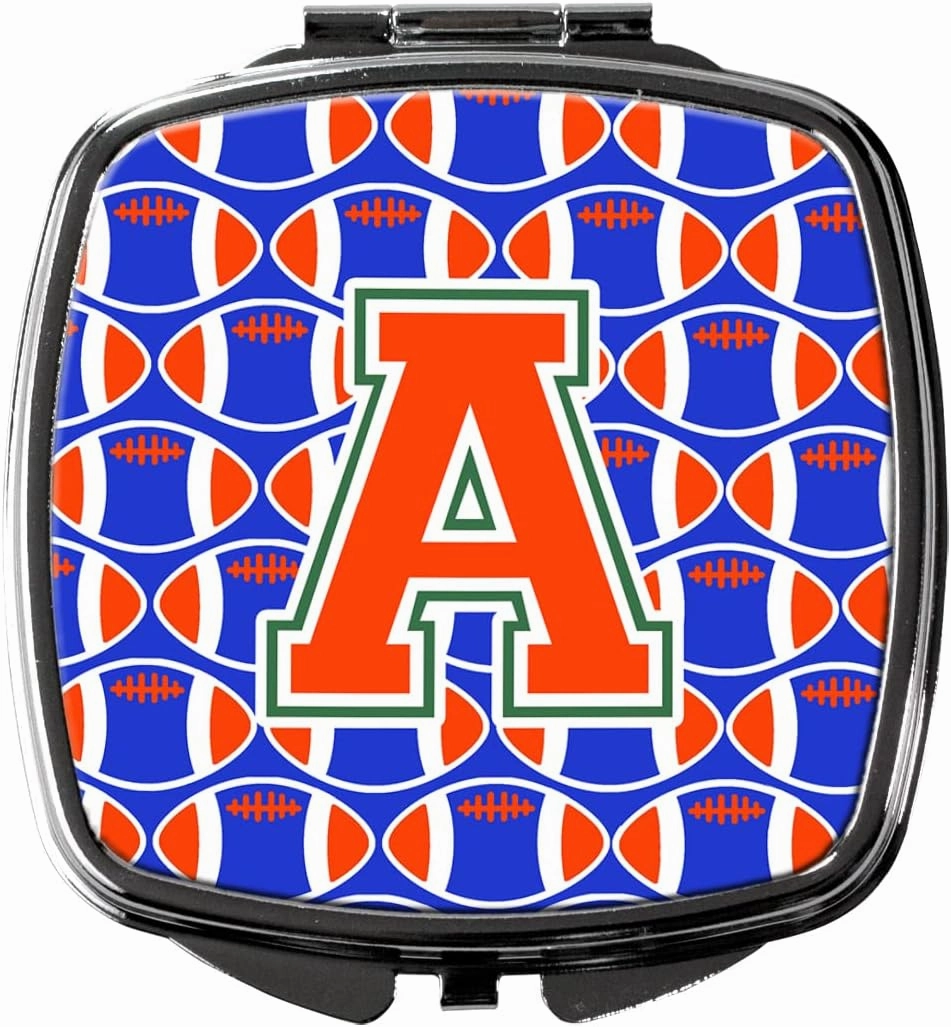 Caroline's Treasures CJ1083-ASCM Letter A Football Green, Blue and Orange Compact Mirror Decorative Travel Makeup Mirror for Women Girls Gifts Pocket Makeup Mirror Folding Handheld