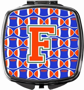 Caroline's Treasures CJ1083-FSCM Letter F Football Green, Blue and Orange Compact Mirror Decorative Travel Makeup Mirror for Women Girls Gifts Pocket Makeup Mirror Folding Handheld