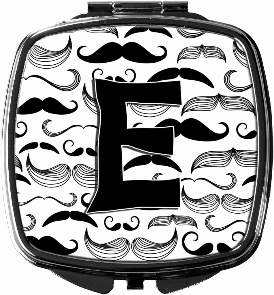 Caroline's Treasures CJ2009-ESCM Letter E Moustache Initial Compact Mirror Decorative Travel Makeup Mirror for Women Girls Gifts Pocket Makeup Mirror Folding Handheld
