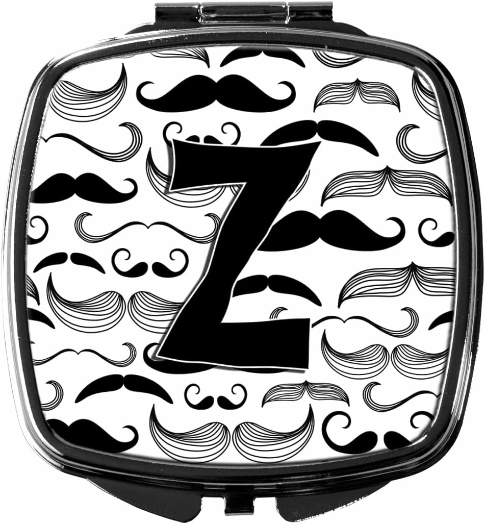 Caroline's Treasures CJ2009-ZSCM Letter Z Moustache Initial Compact Mirror Decorative Travel Makeup Mirror for Women Girls Gifts Pocket Makeup Mirror Folding Handheld
