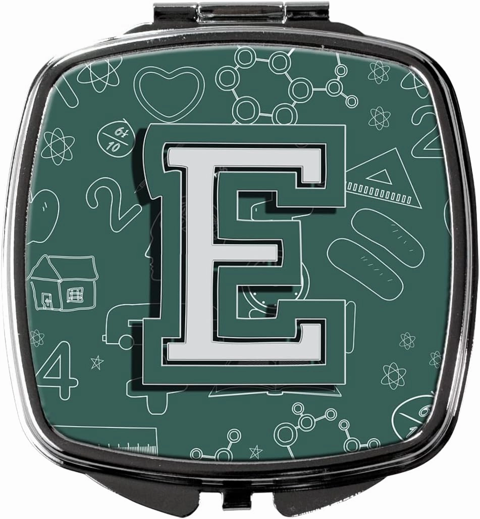 Caroline's Treasures CJ2010-ESCM Letter E Back to School Initial Compact Mirror Decorative Travel Makeup Mirror for Women Girls Gifts Pocket Makeup Mirror Folding Handheld