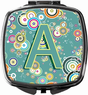 Caroline's Treasures CJ2015-ASCM Letter A Circle Circle Teal Initial Alphabet Compact Mirror Decorative Travel Makeup Mirror for Women Girls Gifts Pocket Makeup Mirror Folding Handheld