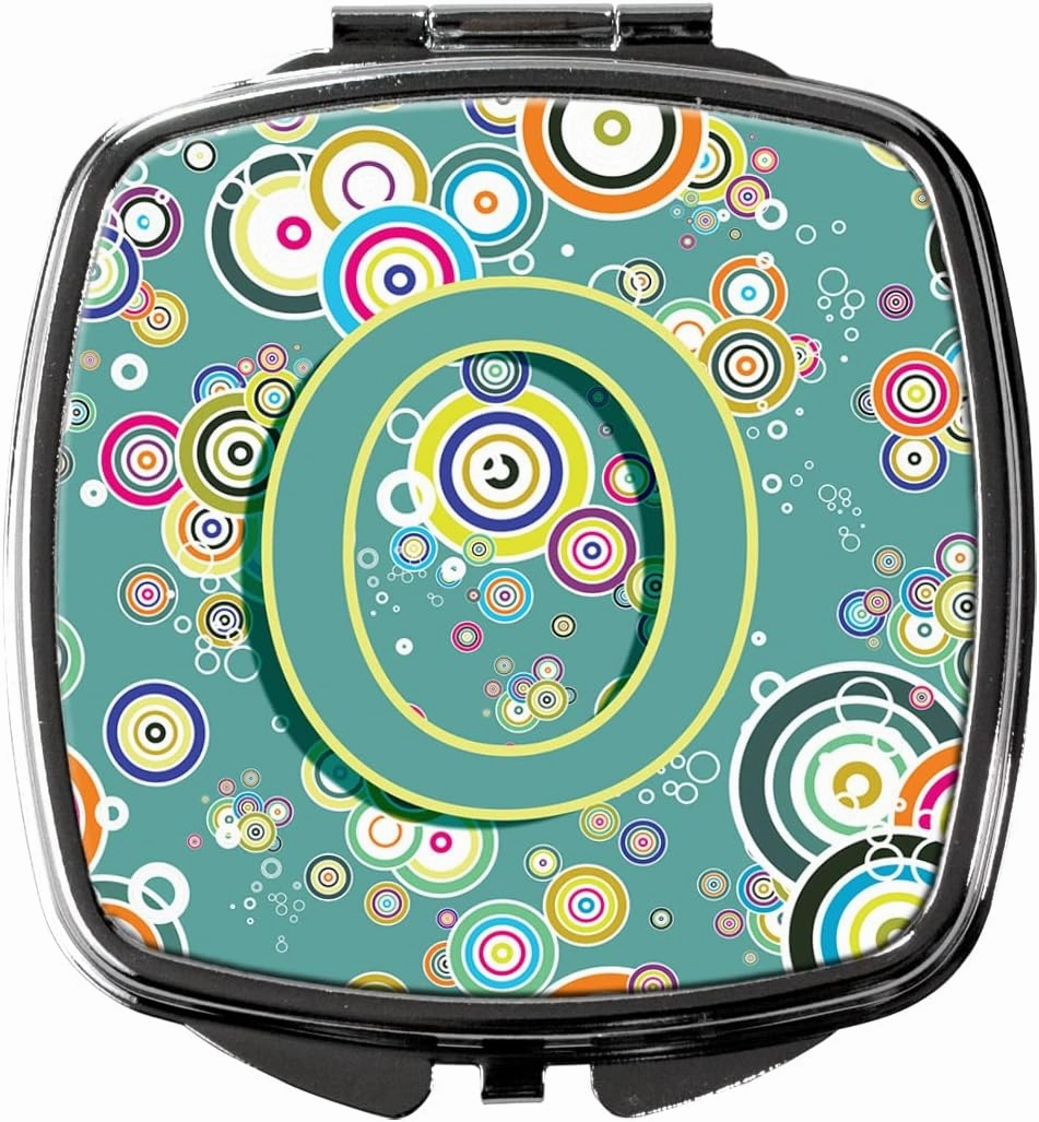 Caroline's Treasures CJ2015-OSCM Letter O Circle Circle Teal Initial Alphabet Compact Mirror Decorative Travel Makeup Mirror for Women Girls Gifts Pocket Makeup Mirror Folding Handheld