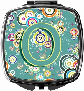 Caroline's Treasures CJ2015-OSCM Letter O Circle Circle Teal Initial Alphabet Compact Mirror Decorative Travel Makeup Mirror for Women Girls Gifts Pocket Makeup Mirror Folding Handheld