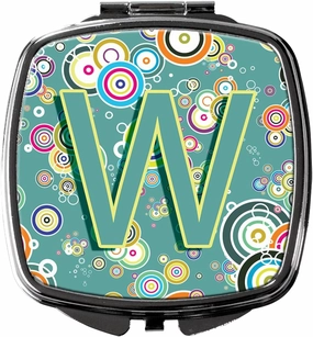Caroline's Treasures CJ2015-WSCM Letter W Circle Circle Teal Initial Alphabet Compact Mirror Decorative Travel Makeup Mirror for Women Girls Gifts Pocket Makeup Mirror Folding Handheld