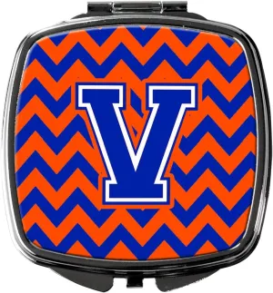 Caroline's Treasures CJ1044-VSCM Letter V Chevron Orange and Blue Compact Mirror Decorative Travel Makeup Mirror for Women Girls Gifts Pocket Makeup Mirror Folding Handheld