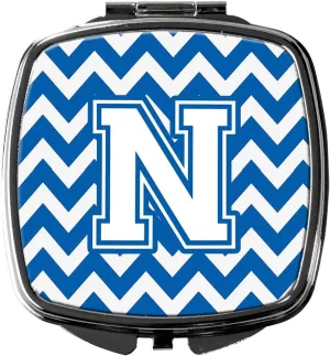 Caroline's Treasures CJ1045-NSCM Letter N Chevron Blue and White Compact Mirror Decorative Travel Makeup Mirror for Women Girls Gifts Pocket Makeup Mirror Folding Handheld