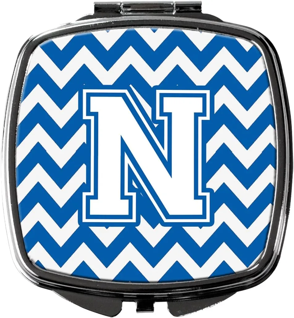 Caroline's Treasures CJ1045-NSCM Letter N Chevron Blue and White Compact Mirror Decorative Travel Makeup Mirror for Women Girls Gifts Pocket Makeup Mirror Folding Handheld
