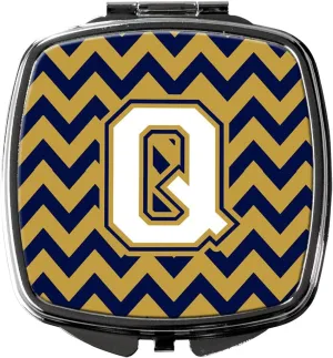 Caroline's Treasures CJ1057-QSCM Letter Q Chevron Navy Blue and Gold Compact Mirror Decorative Travel Makeup Mirror for Women Girls Gifts Pocket Makeup Mirror Folding Handheld