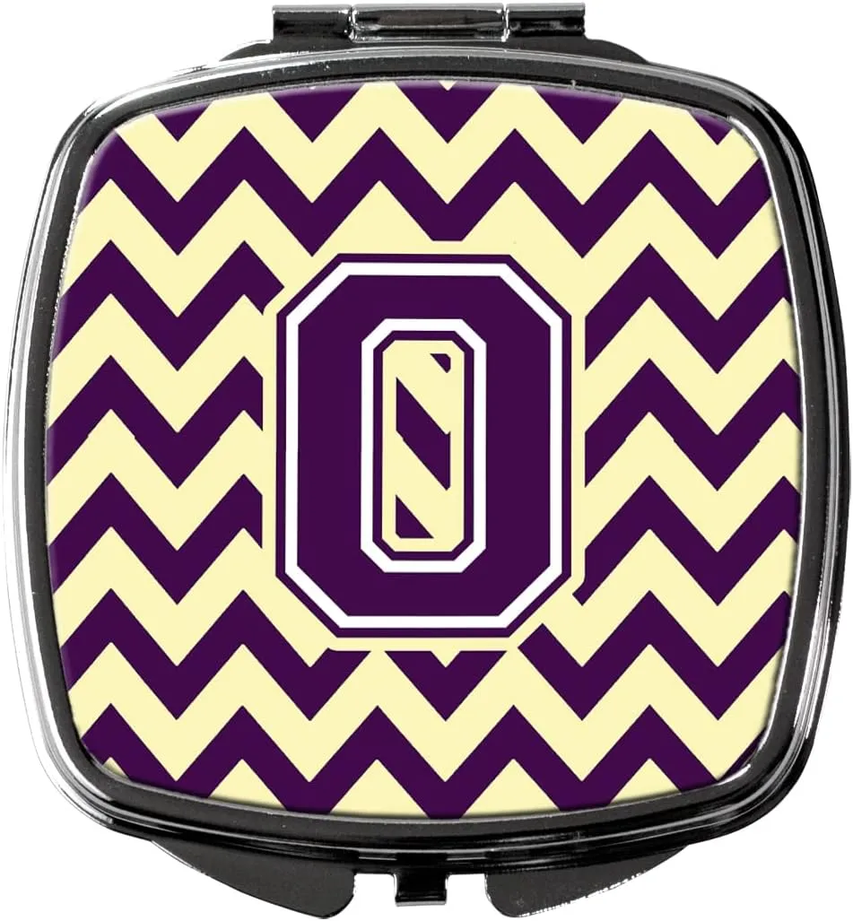 Caroline's Treasures CJ1058-OSCM Letter O Chevron Purple and Gold Compact Mirror Decorative Travel Makeup Mirror for Women Girls Gifts Pocket Makeup Mirror Folding Handheld