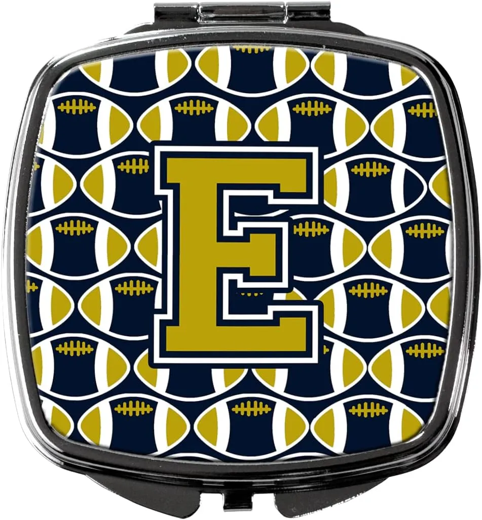 Caroline's Treasures CJ1074-ESCM Letter E Football Blue and Gold Compact Mirror Decorative Travel Makeup Mirror for Women Girls Gifts Pocket Makeup Mirror Folding Handheld
