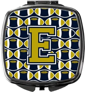 Caroline's Treasures CJ1074-ESCM Letter E Football Blue and Gold Compact Mirror Decorative Travel Makeup Mirror for Women Girls Gifts Pocket Makeup Mirror Folding Handheld