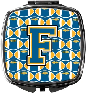 Caroline's Treasures CJ1077-FSCM Letter F Football Blue and Gold Compact Mirror Decorative Travel Makeup Mirror for Women Girls Gifts Pocket Makeup Mirror Folding Handheld
