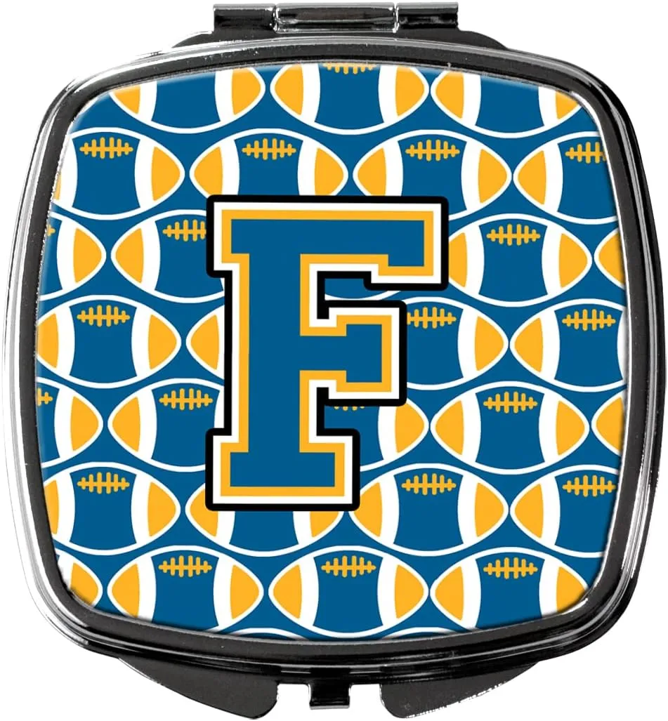 Caroline's Treasures CJ1077-FSCM Letter F Football Blue and Gold Compact Mirror Decorative Travel Makeup Mirror for Women Girls Gifts Pocket Makeup Mirror Folding Handheld
