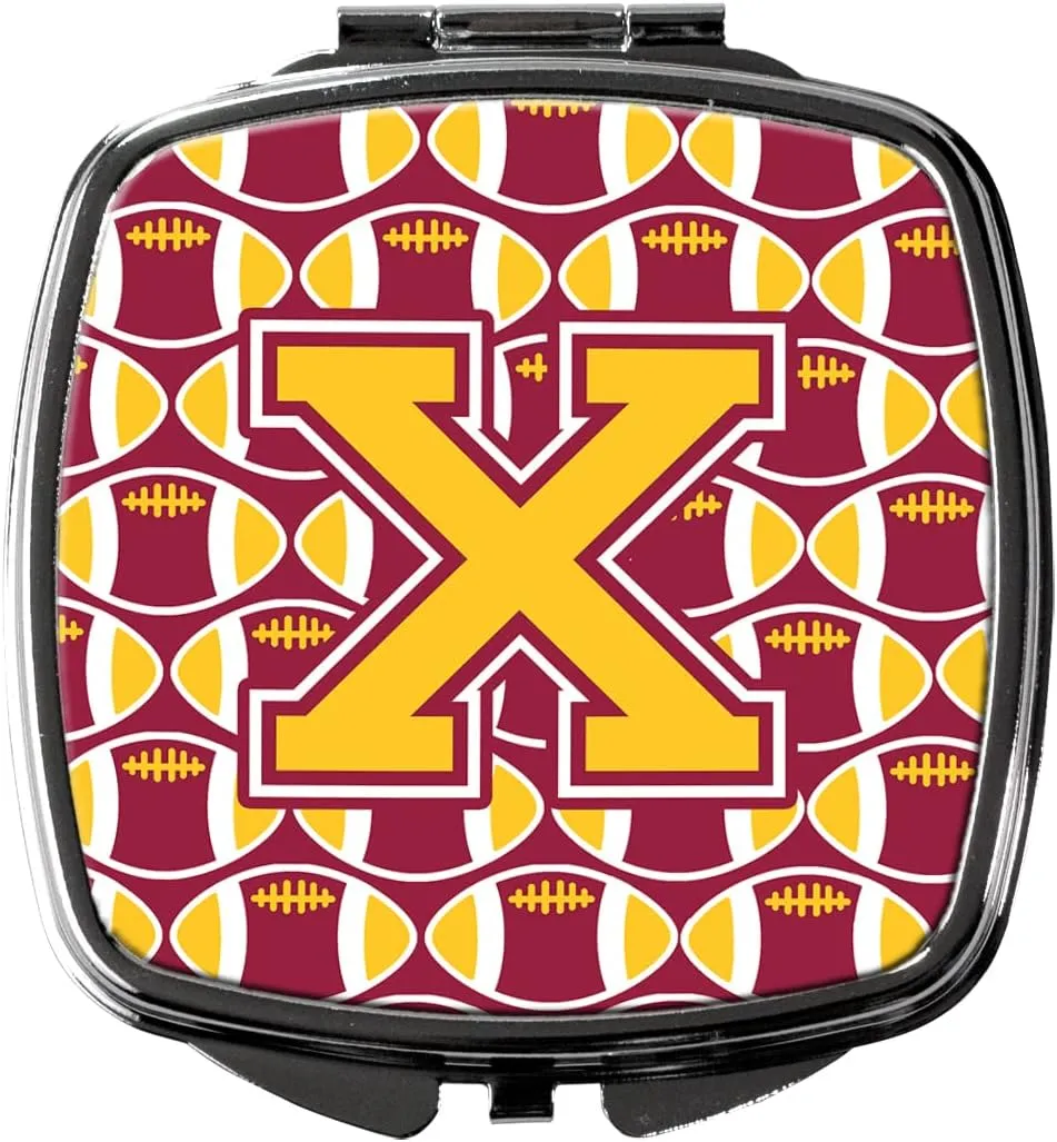 Caroline's Treasures CJ1081-XSCM Letter X Football Maroon and Gold Compact Mirror Decorative Travel Makeup Mirror for Women Girls Gifts Pocket Makeup Mirror Folding Handheld