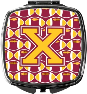 Caroline's Treasures CJ1081-XSCM Letter X Football Maroon and Gold Compact Mirror Decorative Travel Makeup Mirror for Women Girls Gifts Pocket Makeup Mirror Folding Handheld