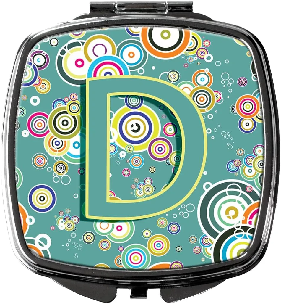 Caroline's Treasures CJ2015-DSCM Letter D Circle Circle Teal Initial Alphabet Compact Mirror Decorative Travel Makeup Mirror for Women Girls Gifts Pocket Makeup Mirror Folding Handheld
