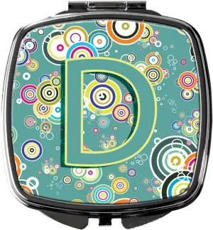 Caroline's Treasures CJ2015-DSCM Letter D Circle Circle Teal Initial Alphabet Compact Mirror Decorative Travel Makeup Mirror for Women Girls Gifts Pocket Makeup Mirror Folding Handheld