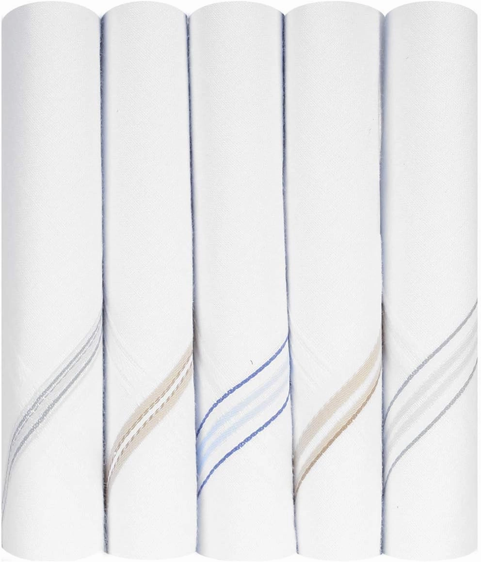 Caruso Italy Men's Premium 100% Pure Cotton Handkerchief Colored Border - (44 x 44 cm)