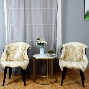 Carvapet 2 Pieces Luxury Soft Faux Sheepskin Chair Cover Seat Cushion Pad Plush Fur Area Rugs for Bedroom, 2ft x 3ft, White with Brown Tips