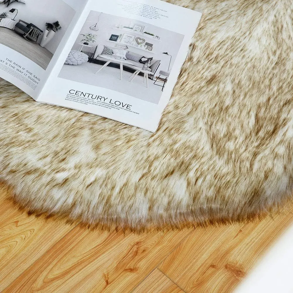 Carvapet Luxury Soft Faux Sheepskin Chair Cover Seat Cushion Pad Plush Fur Area Rugs for Bedroom, 2x6 ft, White with Brown Tips