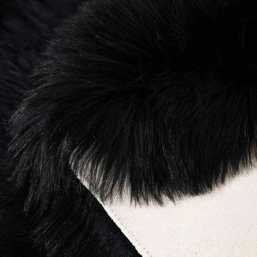 Carvapet Luxury Soft Faux Sheepskin Chair Cover Seat Pad Plush Fur Area Rugs for Bedroom, 2ft x 3ft, Black