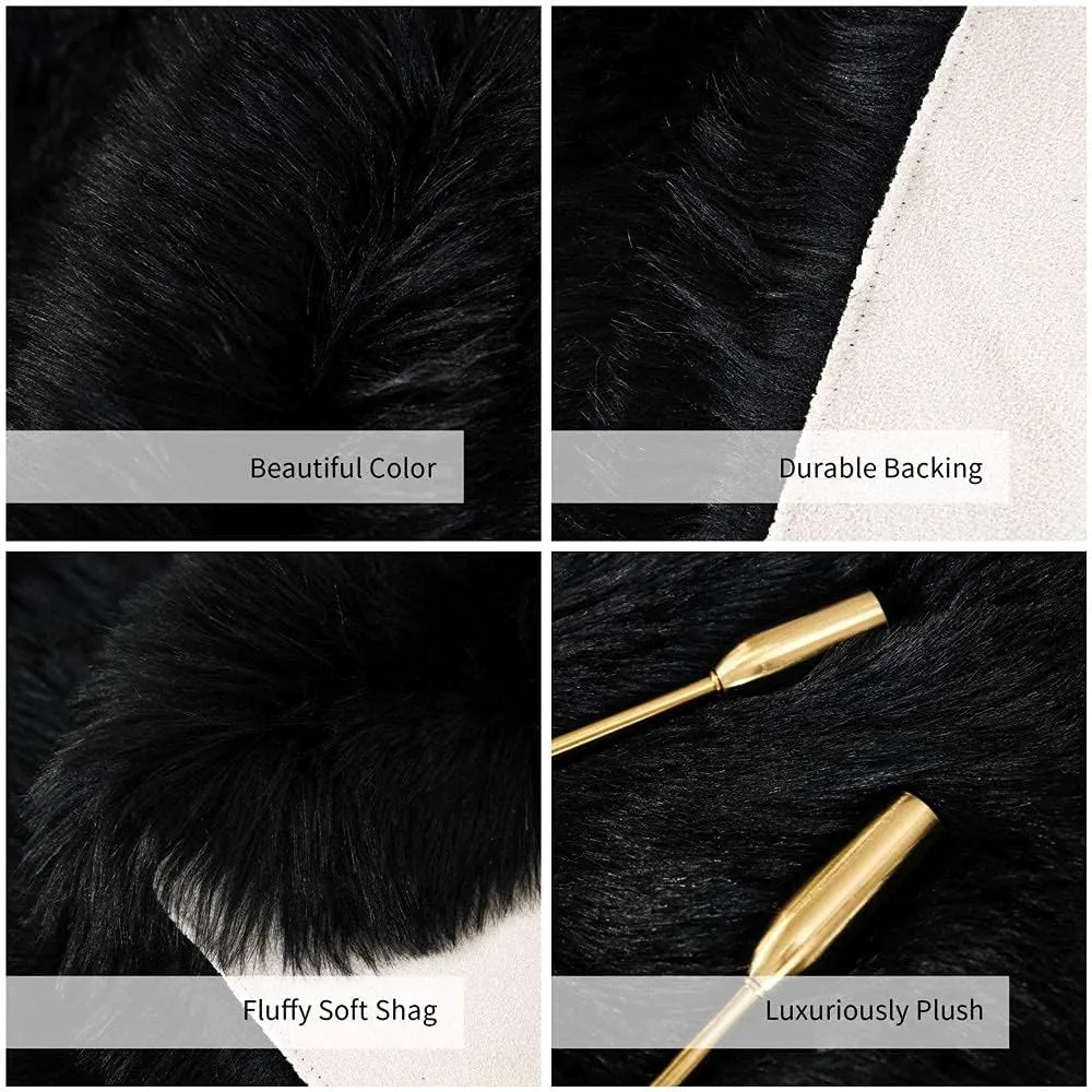 Carvapet Luxury Soft Faux Sheepskin Chair Cover Seat Pad Plush Fur Area Rugs for Bedroom, 2ft x 3ft, Black