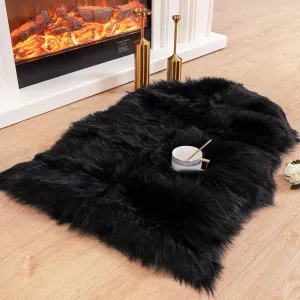 Carvapet Luxury Soft Faux Sheepskin Chair Cover Seat Pad Plush Fur Area Rugs for Bedroom, 2ft x 3ft, Black