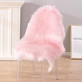 Carvapet Luxury Soft Faux Sheepskin Chair Cover Seat Cushion Pad Plush Fur Area Rugs for Bedroom, 2ft x 3ft, Pink…